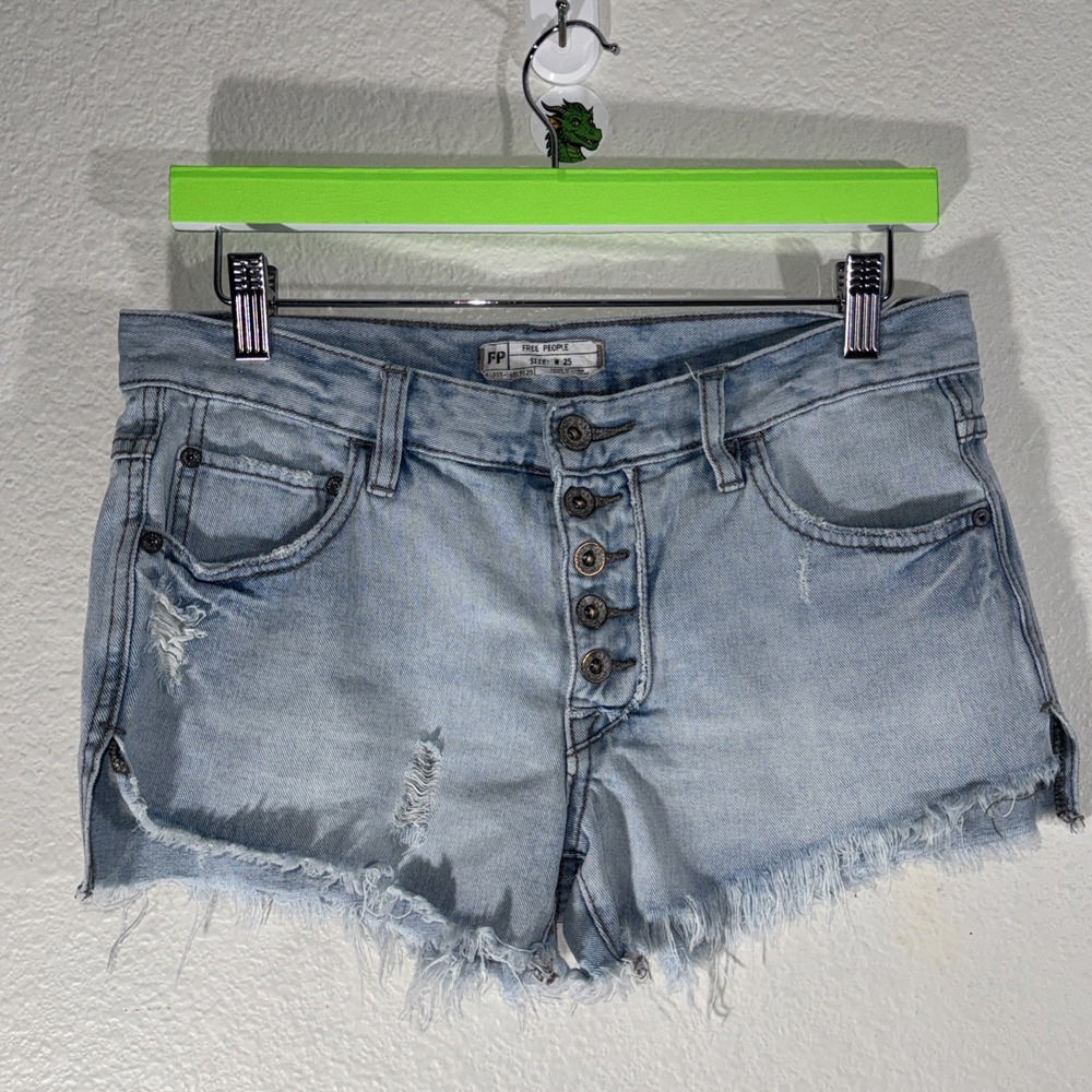 Free People We The Free Cut Off Shorts Womens Size 25 Blue Denim Button Fly